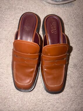 Franco Sarto Genny Loafer Mule Brown Leather Block Heel Women Sz 7.5